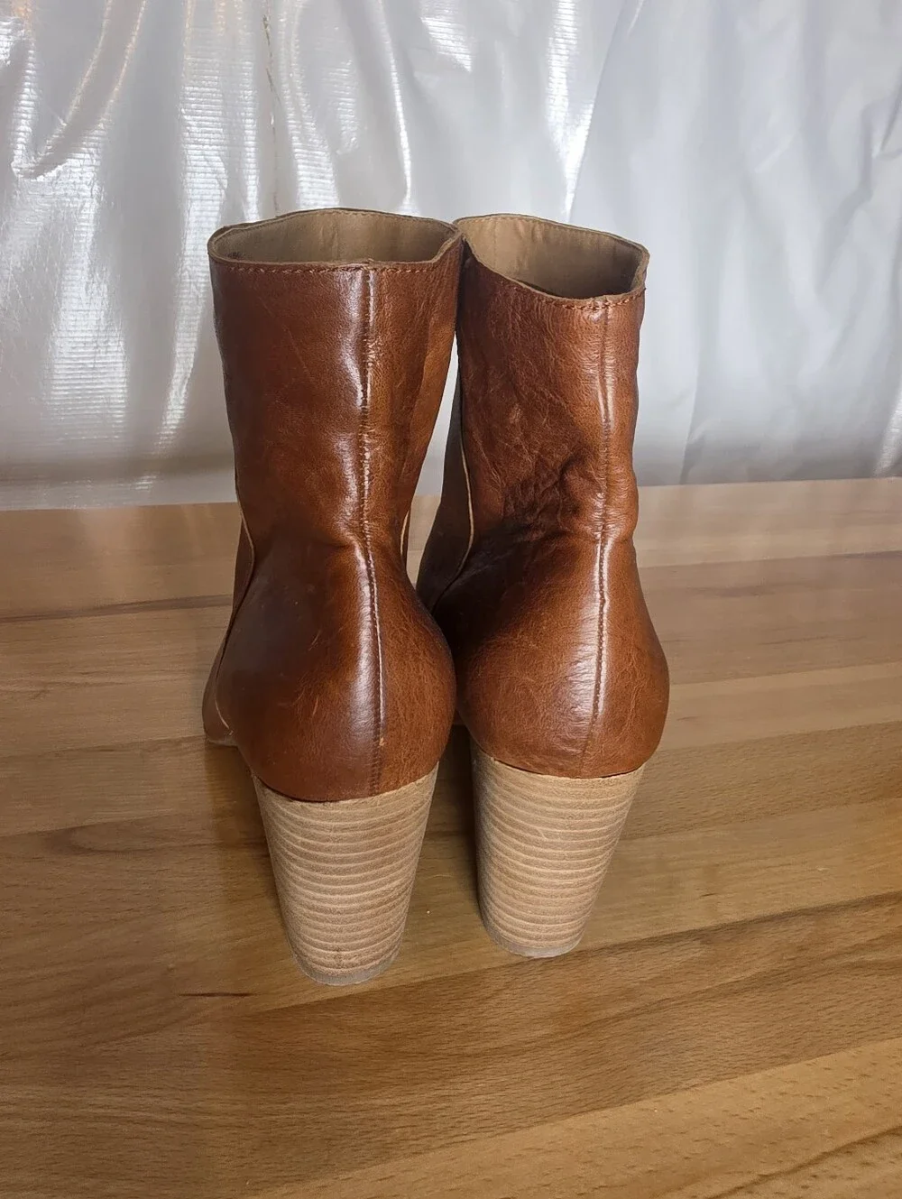 Lucky Brand Yubal Leather Ankle Boots 11M Whiskey Brown Block Heel Boho Western